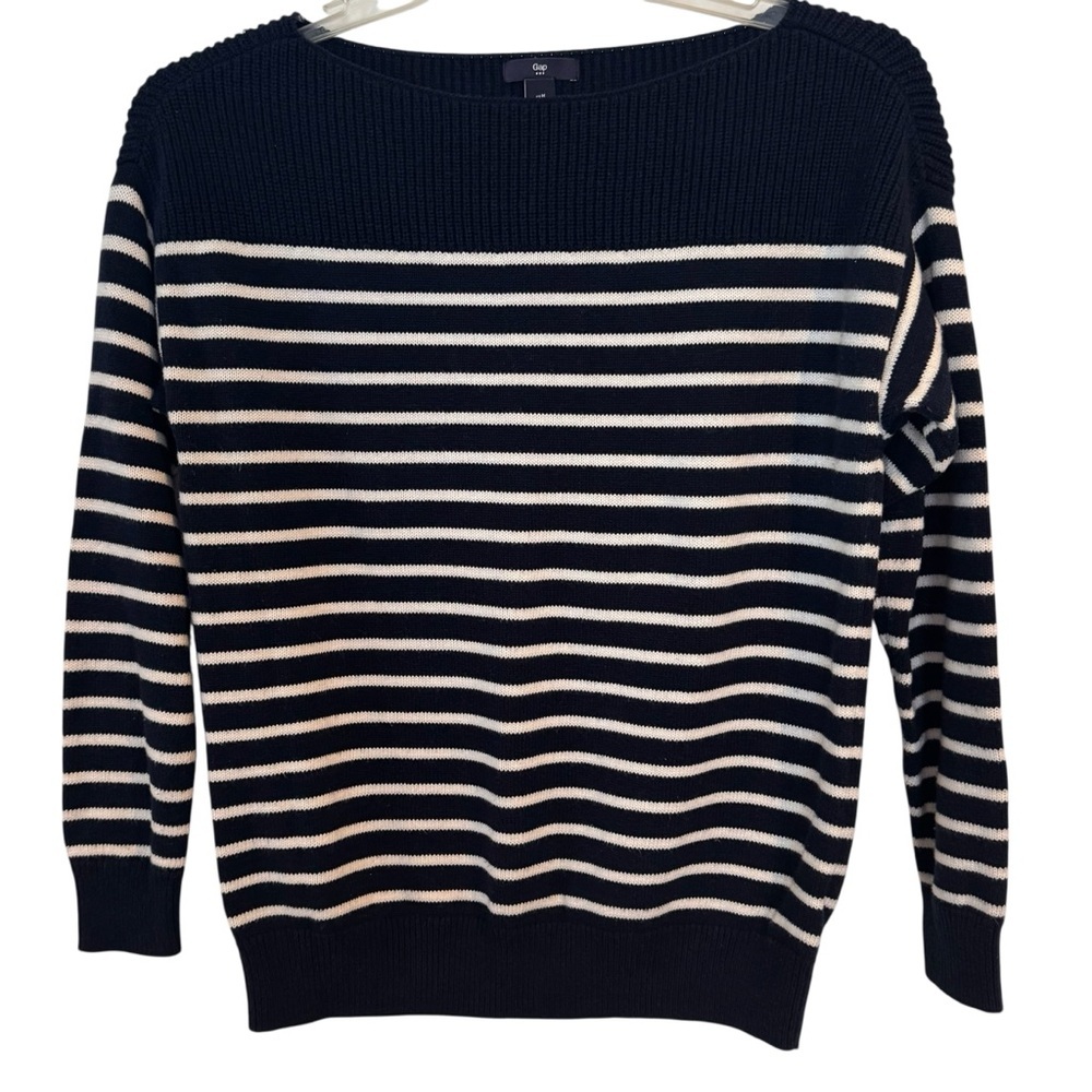 Gap Nautical Navy Blue White Striped Boat neck Sweater size Medium